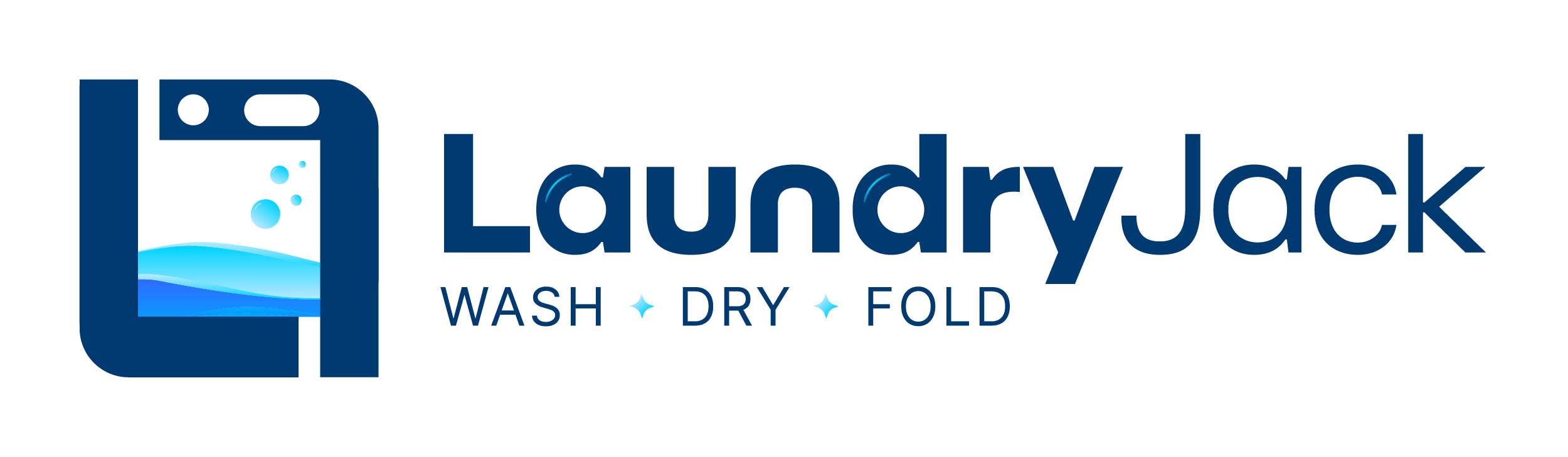 LaundryJack logo featuring a stylized washing machine icon with water and bubbles beside the words “LaundryJack Wash Dry Fold.”